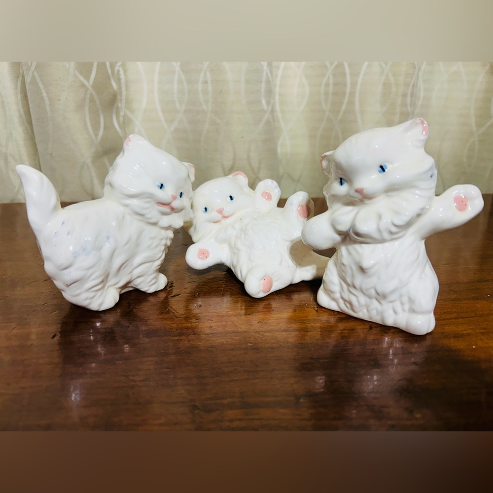 Trio of Ceramic Persian Cat Figurines 
VTG 1970’s Ponoka Ab Inscribed on Bottom